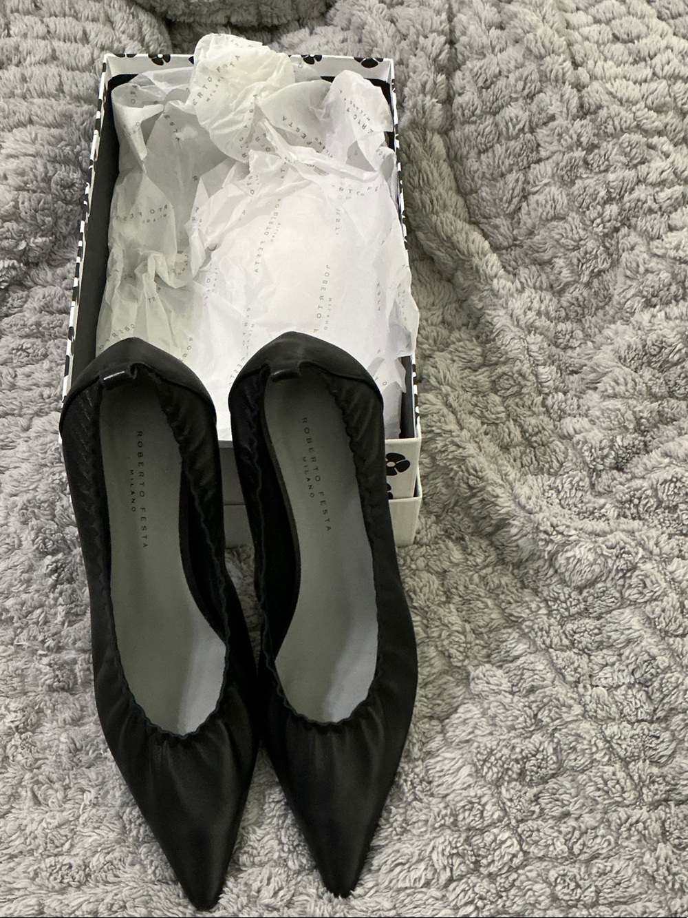 Roberto Festa Black Pointed Nappa Ballet Flats